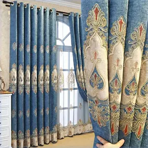 European Embroidered Grommet Curtains, Thick Chenille Backing, Light Blocking, Bedroom New Arrival, Full Sun Protection, UV Resistant