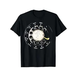 Retro Rotary Telephone Dial Graphic T-Shirt - Vintage 1960s/70s Inspired Design with White Rotary Dial & Numbered Buttons - 100%25 Cotton Comfort Fit Short Sleeve Round Neck Black Tee for Men & Women - Nostalgic Gift for Casual Outfits funny good