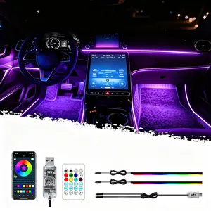 Interior Car LED Lights RGB Ambient Lighting Kit with Wireless APP & RF Remote Control Music Sync  USB Rechargeable 110cmx2 Car Interior Decor Lights for Dashboard