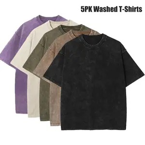 2026 Must-Have 5 Pack Vintage T-Shirts, Faded Wash Unisex, Essential Streetwear Core Tees