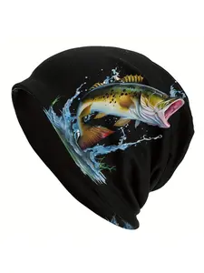 Men'S Stylish Bass Fishing Bonnet Hat - Vibrant Jumping Fish Design for Fishing & Outdoor Activities, Fishing Hat, Outdoor Fishing Cap