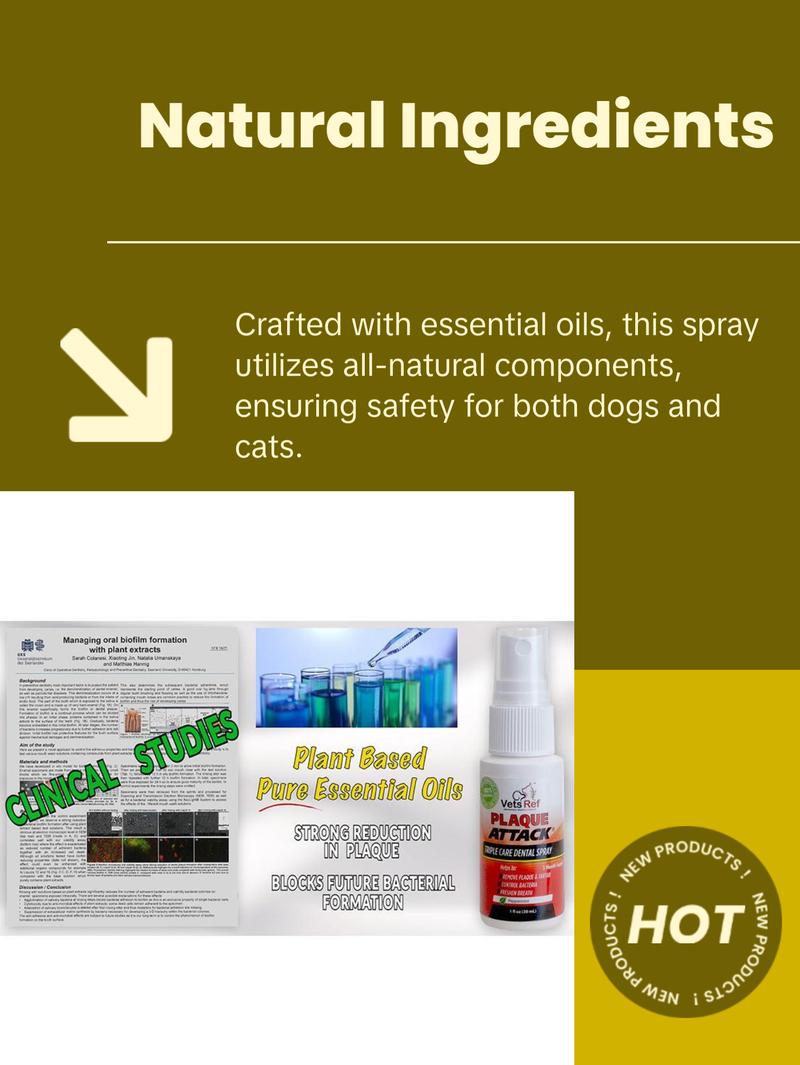 Vets Ref Plaque Attack Pet Dental Spray - 1oz - Multi-Purpose Dental Treatment for Flouride, Calcium & Gingivitis Prevention