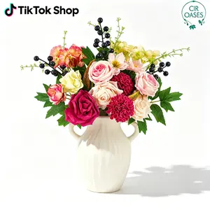 6 Pcs Artificial Wildflowers Stems, Silk Spring Summer Wild Flowers with Red Rose Wite Flower for Table Vase DIY Home Table Vase Party Wedding Decorations