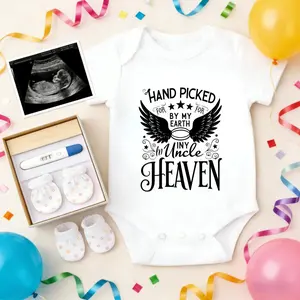 Cotton Baby Bodysuit Hand Picked By My Uncle In Heaven Print 100% Pure Cotton Non-Irritating Snap Closure Breathable Perfect For Gifting & Everyday