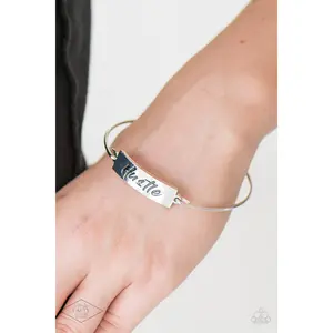Hustle Hard - Silver Dainty Bangle Bracelet - Paparazzi Accessories