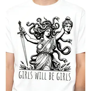 Medusa "Girls Will Be Girls" T-Shirt, Greek Mythology Feminist Graphic Tee, 100% Cotton