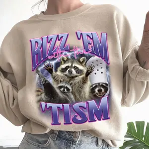 Personalize Funny Rizz Em with the Tism Shirt, Vintage Raccoon Bootleg Shirt, Autism Awareness Shirt, Raccoon Meme Shirt,Menswear , Tee Adul Clothing, Gender-Neutral Adult Clothing,tops & Tees, T-Shirts, Gift for Him, Gift for Her