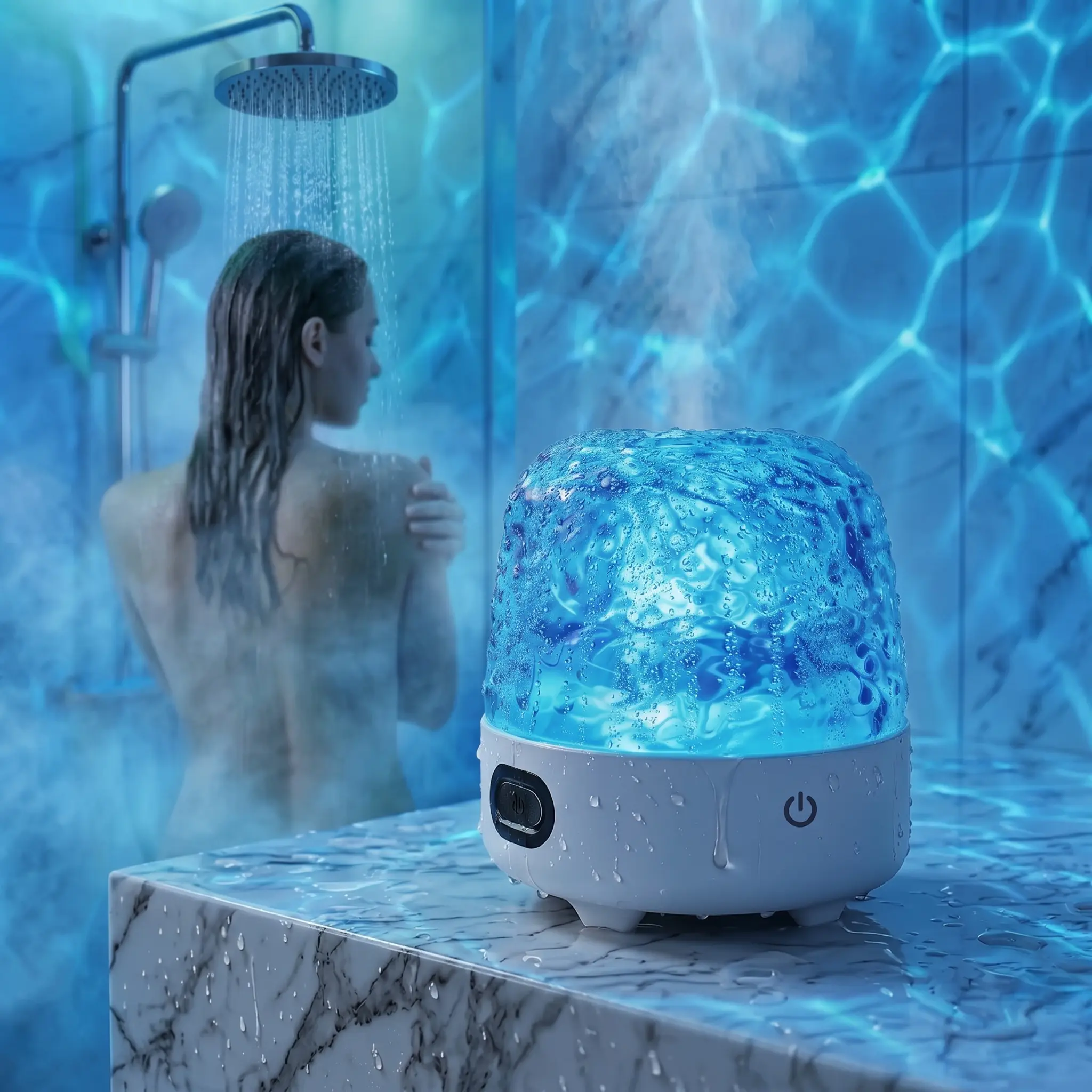 Smart Ocean Wave Projector Night Light with Bluetooth Speaker, IPX4 Waterproof Starry Aurora Light for Bathroom, Bedroom & Gift