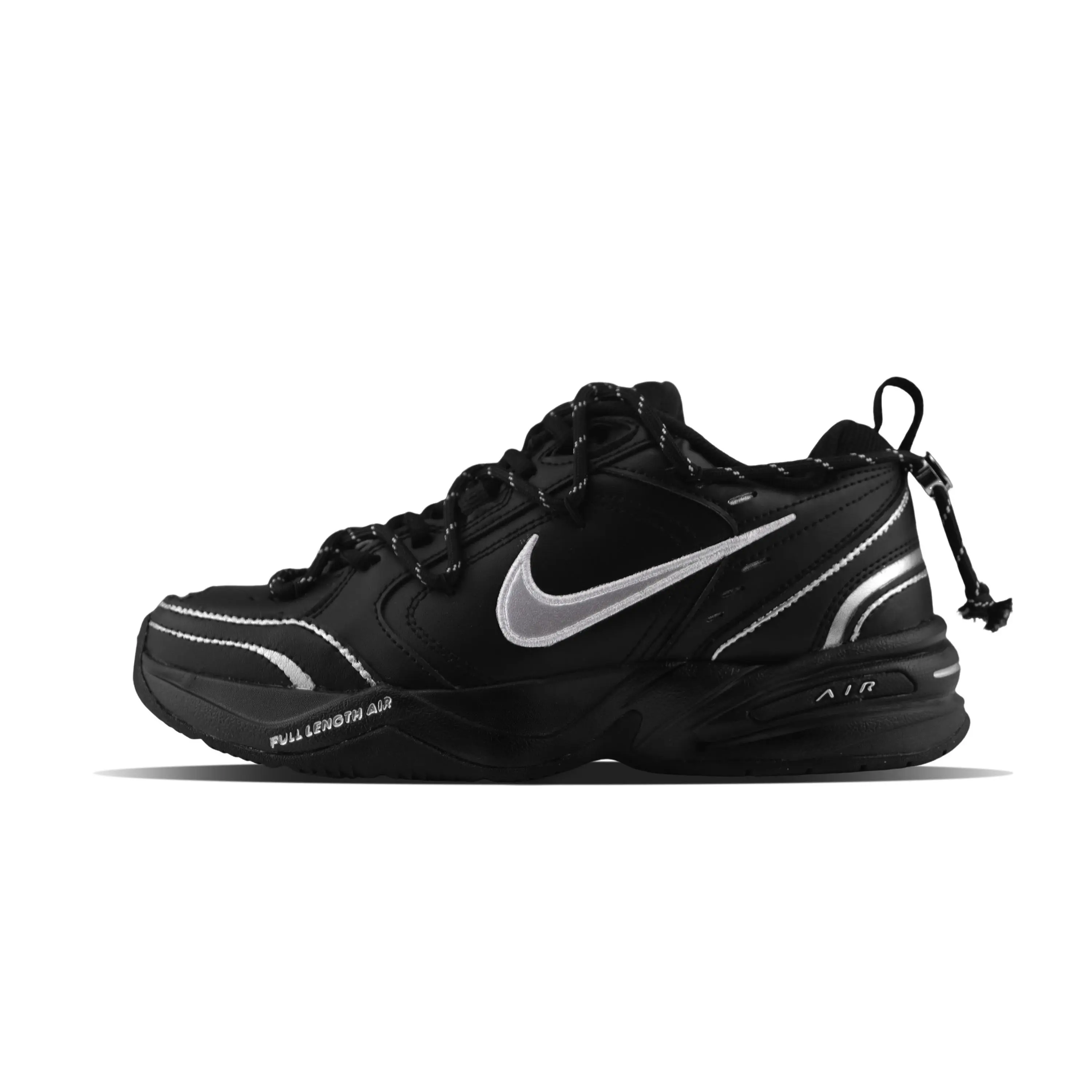 Nike Air Monarch 4 Custom Sneakers: Unisex Low-Top Dad Shoes with Slip-Resistant, Lightweight, and Versatile Design in Black Silver Trending Shoes, House White Official Shoes to Get / Maison Mihara Trainer Athletic