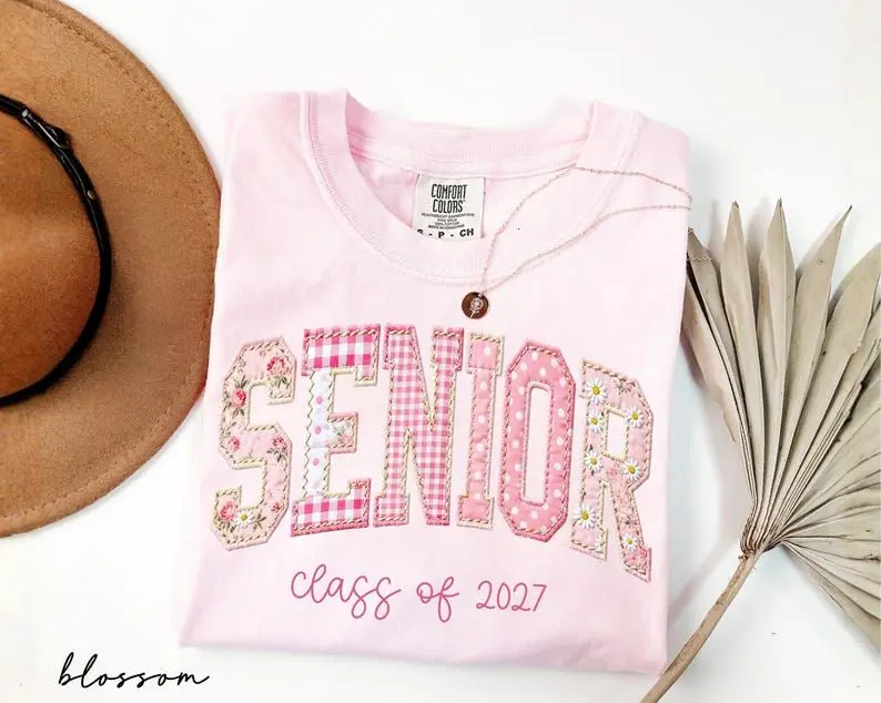 Comfort Colors® Senior Class Of 2027 Shirt, Floral Faux Patchwork Senior Tee, High School Graduation Gift, Senior Night Mom Gift,Senior Mama