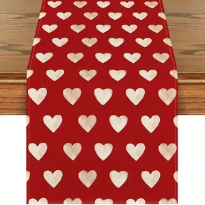 1pc, Red Love Heart Valentine's Day Table Runner, Seasonal Anniversary Kitchen Dining Table Decoration for Indoor Home Party 13 x 36, 13 x 48, 13 x 72, 13 x 90, 13 x 108