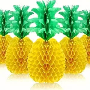 10 Piece Pineapple Paradise Honeycomb Decorations, Summer Beach Party Paper Towel Holders, Hawaiian Tropical Party Supplies, Festival Accessories