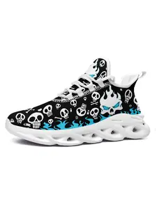 Unisex Fashionable Skull Print Low Top Sneakers, Casual Comfortable Breathable Sports Running Shoes, Non-slip Sneakers for Daily Wear, Youth Fashion Shoes