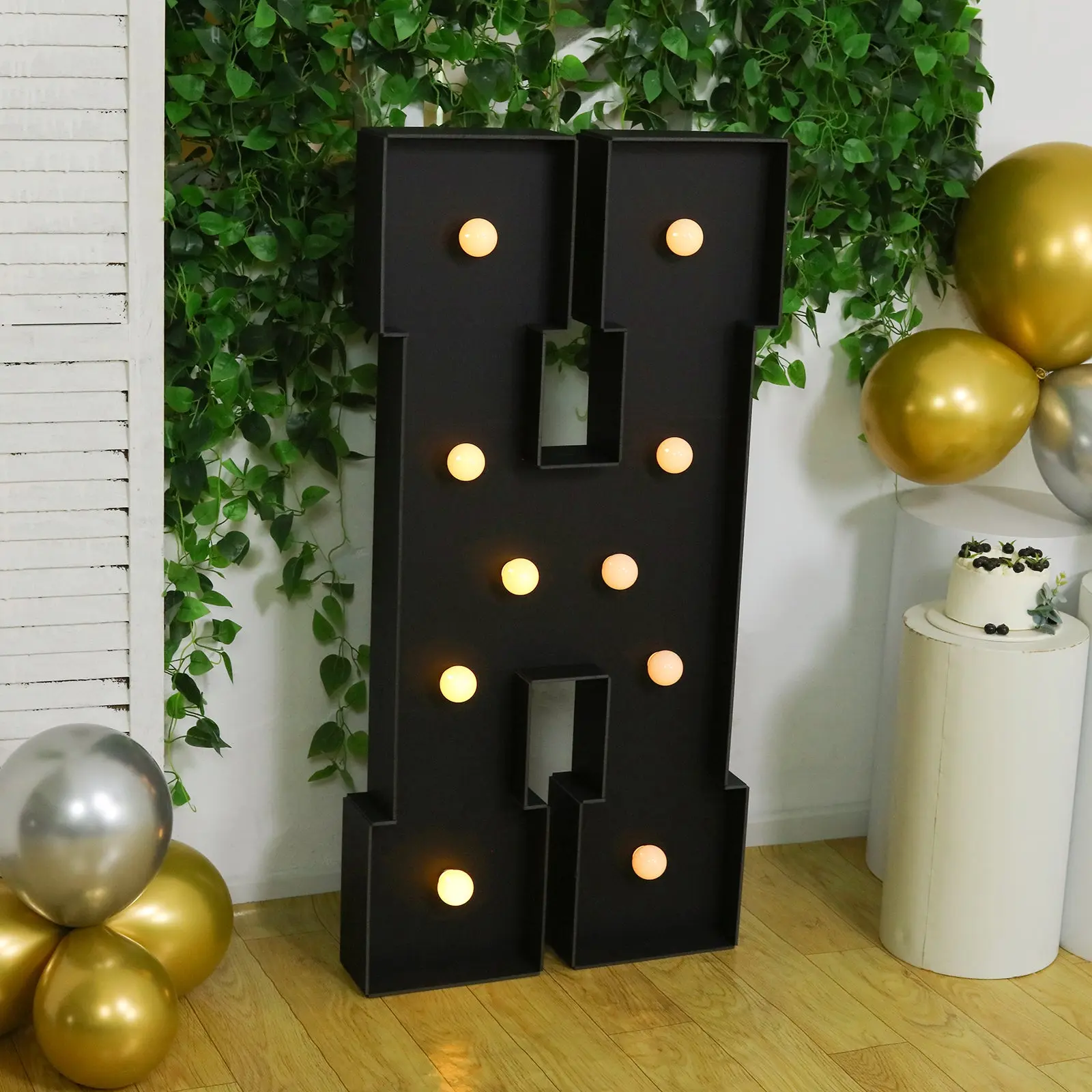 4ft Giant LED Marquee Letter "H" Party Lighting Decoration - Black Pre-Cut Foam Board, 10 Warm White Battery-Operated LEDs, Glue Gun & Sticks, Indoor Lighting, Glowing Decor, LED Letter Sign, Marquee Decor