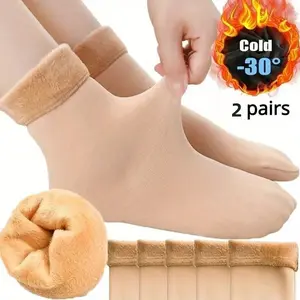 Women's Winter Snow Socks, Thick Warm Floor Socks with Plush Lining Cold Weather Footwear, Cozy Indoor Socks for Fall & Winter Seasons, Fabric, Soft Comfy Socks