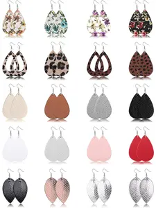 Fashionable 20 Pairs Colorful Teardrop Dangle Earrings Leather Earrings for Women Men Lightweight Leaf Leopard Print Earrings Set Lightweight Statement Earrings