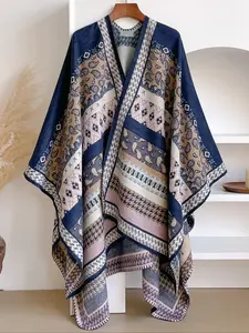 Women's Boho Style Paisley & Houndstooth Geometric Print Shawl, Soft Comfortable Scarf for Fall Winter, Fashion Accessory for Women & Girls