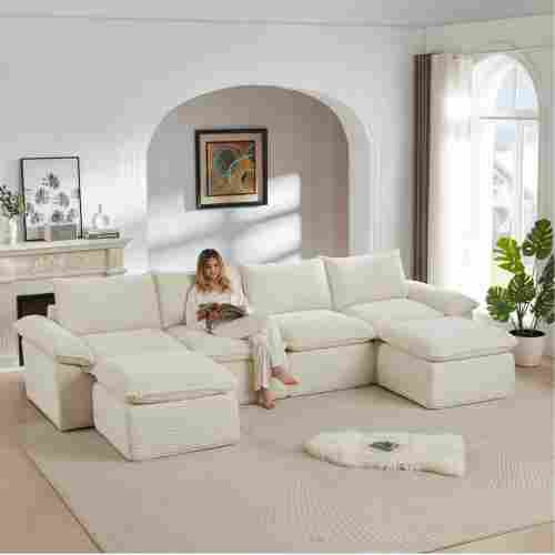 【Ships in 3 Packages】 U-shaped corner sofa with footstool, frameless corner sofa, X-shaped sofa, extra-large modular sofa, deep-seat sofa suitable for large living rooms, convenient and comfortable.