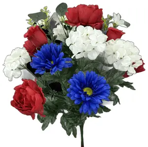 22" Peony Hydrangea Rose Bud Bush x18 – Red White Blue