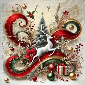 New DIY 5D Diamond Painting Kit, Christmas Reindeer Theme, Full Drill Mosaic Art, Home Wall Decor Gift, Large Size