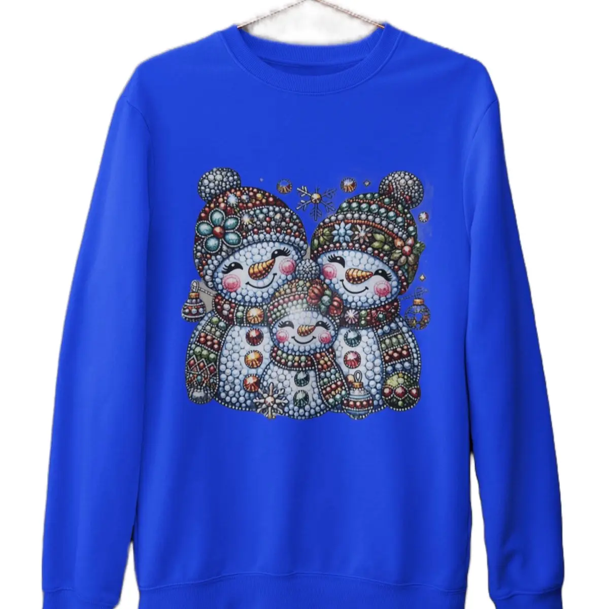 Sparkly Cute Snowman Family Sweater - Christmas Gift for Women - Clothing, Womenswear Long Sleeve Comfort Sweatshirt Matching Colorful