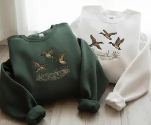 Mallard Duck Vintage Embroidered Sweatshirt Flying Ducks Nature Crewneck Cozy Unisex Pullover Retro Wildlife Gift