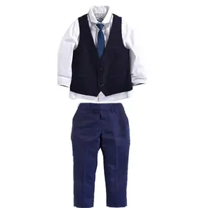 Baby Boys Gentleman Suits, Tuxedo Waistcoat + Tie + Shirt + Pants Outfits, Long Sleeve Tops Trousers Sets