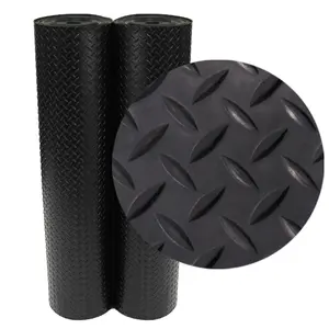 Rubber-Cal "Diamond-Plate" Rubber Flooring Rolls - 3mm Thick - Black
