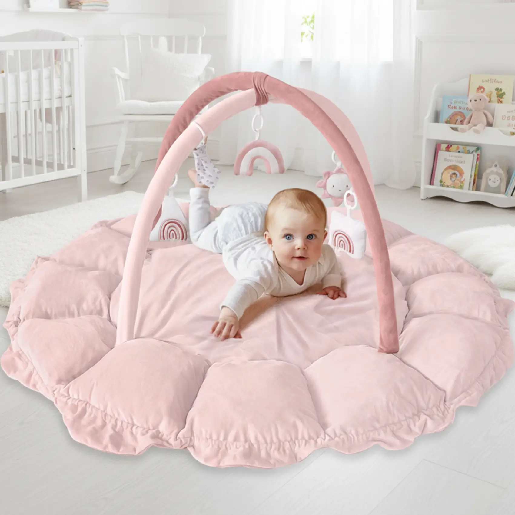 5-in-1 Thick & Plush Baby Play Gym, Tummy Time Play Mat with 6 Toys, Cat Bed, Dog Bed, Cloudico, Convertible Stage-Based Developmental from Baby to To