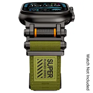 Nylon Sport Band for Apple Watch Ultra 3/2/1 – Smart Watch Strap – Military-Grade Durable & Sweatproof with Stainless Steel Connector – Fits Series 10-3/SE (42mm/44mm/45mm/46mm/49mm) -Black Green (Watch Not Included)