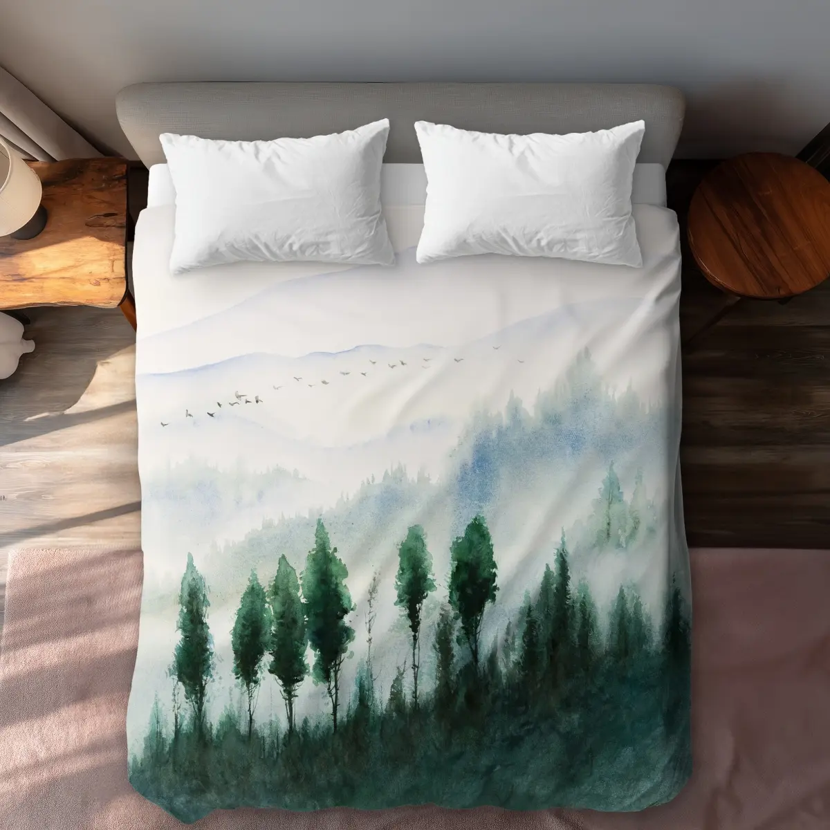 Begin Home Decor C1DCQSW0B5WBX3 Watercolor Landscape Queen Size Duvet Cover, Bed Cover for Home Bedding