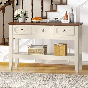 47in Farmhouse Narrow Console Table, Entryway Sofa Table with Drawers & Bottom Shelf