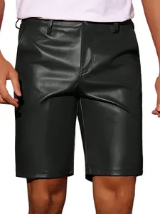 INSPIRE CHIC Faux Leather Shorts for Men's Hip Hop Motorcycle Biker Party Disco Shorts