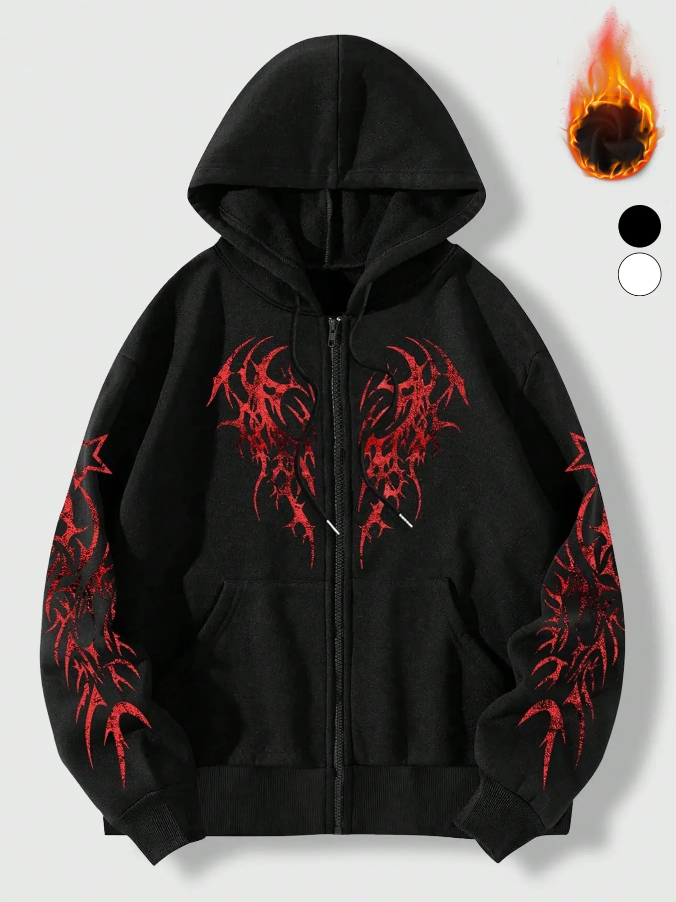 Fleece Hooded Zipper Sweatshirt, Dark Street Style Design, Aesthetic, Perfect for Trendy, Comfortable & Stylish, Thick