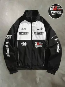 Men's Motorcycle Style Jacket, Trendy Fashion Fitness Racing High Street Commuter Coat, Casual One-Piece Outerwear for Men