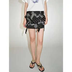 URBAN REVIVO Women's 2026 Summer Casual Bow-Embellished A-Line Mini Skirt - Fitted, Basic, Minimalist Bottom, Viscose-Cotton-Polyester Fabric, Flattering Hip Fit, Aesthetic Skirts, Mini Skirts
