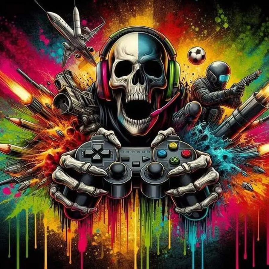 5D DIY Full Drill Round Diamond Painting Kit - Game Controller, Explosion, Skull Mosaic, Canvas - DIY Decorative Painting, Home Wall Decor, Perfect for Halloween, Christmas, Independence Day, Birthdays, and Anniversary Gifts Diamond Art Tools