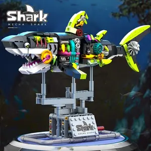 Compatible Lego Mechanical Shark Rabbit Model Small Particle Building Blocks Display Piece Children Cross-Border Toy Gift