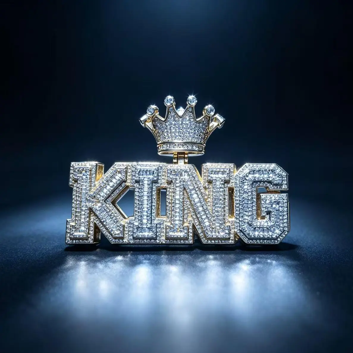 M2-2014 Iced Out KING Crown Pendant Two Tone Gold Silver Baguette Diamond Hip Hop Rapper Bling Necklace For Men Women Urban Streetwear Jewelry