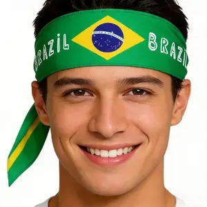 Brazil flag headscarf，Football match，Football season,   Flag Headband 35*2inch-,Multiple countries available， Spectator Cheer Prop Support - Sports Events, Festival Activities, Football Matches, and Daily Wear Sports Cheer Headwear