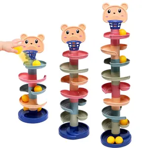 Multi-Layer Slide Ball Tower, Free Assembly, Cartoon Basketball Design, Large Safe Balls, Chewable, Educational Toy for 3+