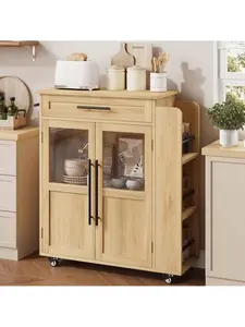 Mobile Kitchen Island Cart with Spacious Storage - 360° Rolling Wheels, Drawers, Spice Rack, Black Handles, Versatile Serving Cart for Kitchen, Dining Room, Small Indoor Furniture on Wheels