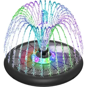 Solar Fountain Upgraded UFO Colorful Lights, 5W Solar Water Fountain Pump with 7 Nozzles & 4 Fixers, for Bird Bath, Garden, Pool, Outdoor Decor