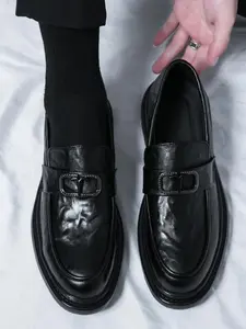 Men's Business Style Solid Color Loafers, Fashionable PU Leather Slip-on Shoes for Work Office, Casual Comfortable Shoes for Daily Wear