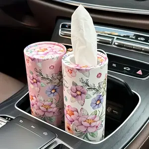 Floral Car Tissue Tube, Cylindrical Pink Floral Print Paper Tube, Car Seat Hand Wipes, Includes Facial Tissues, Car Tissue Box | Floral Pattern Tube | Unbleached Paper, Car Storage Organizer, Car Organizers, Car Interior Organizers