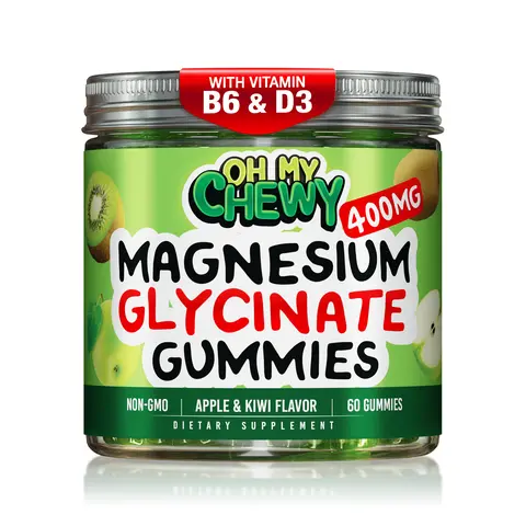 OH MY CHEWY Center-Filled 400mg Magnesium Glycinate Gummies with Vitamin B6 & D3 - Daily Magnesium Supplement, High-Absorption, Vegan Pectin, Non-GMO, Gluten-Free, Dairy-Free, Double-Flavored Chewable Gummies, Daily-Use Bottle Size