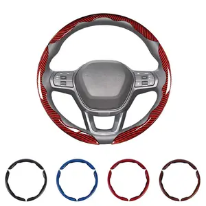 Glossy Carbon Fiber 3-Piece Segmented Steering Wheel Cover, Universal 15 Inch Anti-Slip Breathable Scratch Resistant Snap-On Car Interior Accessory for Most Cars and SUVs