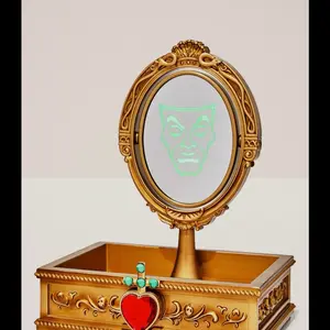 Evil Queen Mirror Bath & Body Ornate Gold Finish with Green Glowing Face Design and Red Heart Accent