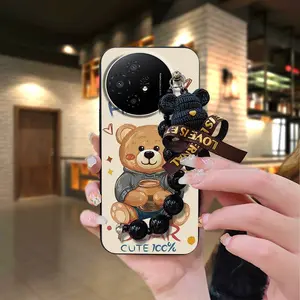 Back Cover cute Phone Case For TCL 50 Nxtpaper 5G/50Pro Nxtpaper 5G soft case Bear bracelet Cartoon protective case Black pearl pendant Simplicity Waterproof silicone