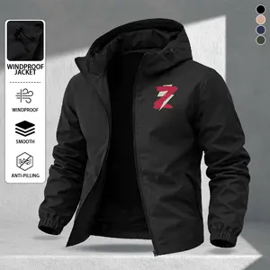 Men's fashion Z-print hooded windproof jacket, light and wear-resistant fabric, zipper pocket, street function wind, daily going out on the street, commuting adaptation, fashion trend versatile jacket, the perfect choice for spring and summer wear